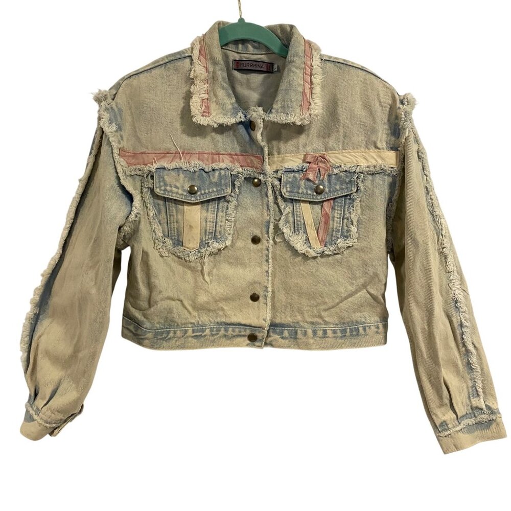 Vintage Furrina Cropped Lightwash‎ Denim Jacket Size L